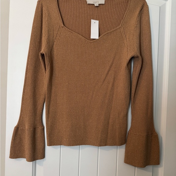 LOFT Camel Ribbed Knit Top - Picture 1 of 8